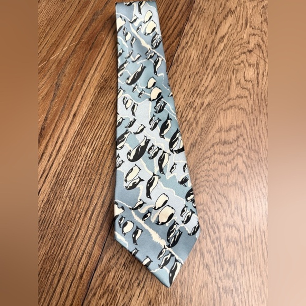100% Silk Penguin Tie- Funny upside down penguins! BJ